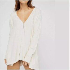 Free People We the Free Citrine Henley Thermal Ivory Knit Size Small Boho Whimsy